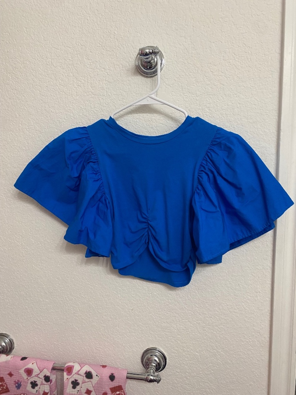 ZARA XS Blue Ruffle Crop Top